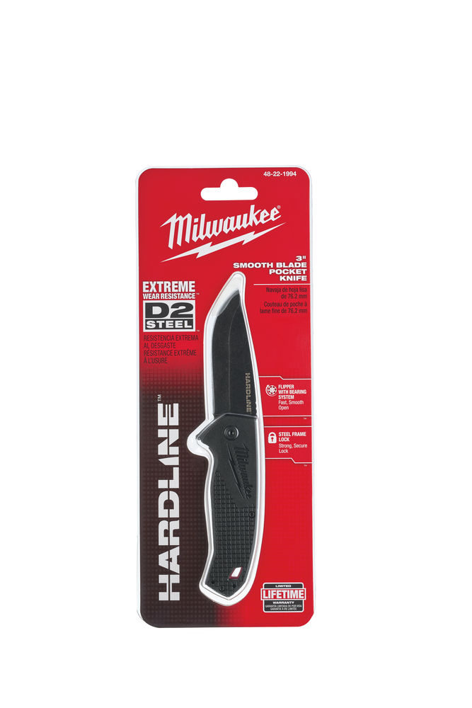 Milwaukee összecsukható kés, sima élű, D2 acél, fekete | 48221994