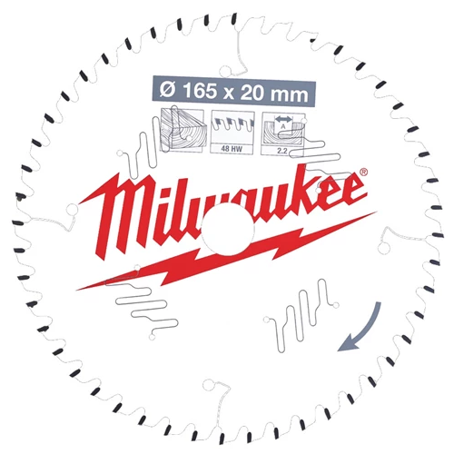 Milwaukee vezetékes és akkumulátoros kéziszerszámokhoz optimalizált körfűrészlap CSB P W 165 x 20 x 2,2 x 48ATB | (4932471295)