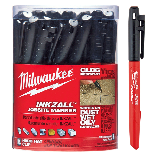 Milwaukee INKZALL™ vékony tartós hegyű fekete jelölő filc,  36 db / csomag | 48223100