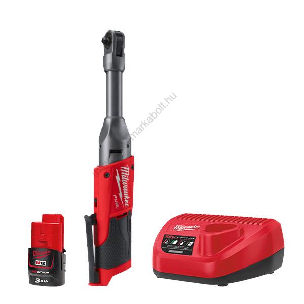 Milwaukee M12 FUEL ¼ ″ racsnis csavarkulcs meghosszabbított hajtószárral, töltővel, 1×3.0 Ah akkuval | M12 FIR14LR-301 (4933471499)