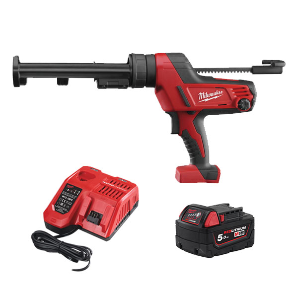 Milwaukee M18™ tömítőanyag - és ragasztópisztoly 310 ml kartustartóval, töltővel, 1×5.0 Ah akkuval | C18 PCG/310C-501B (4933459637)