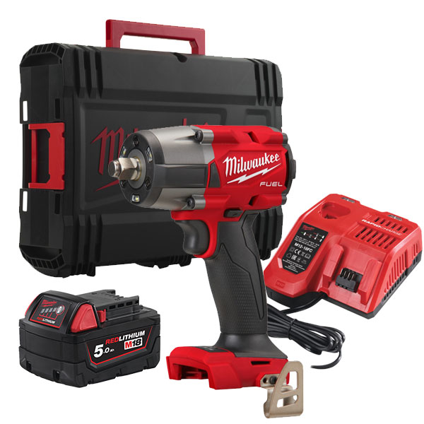 Milwaukee M18 FUEL™ ½″ közepes nyomatékú ütvecsavarozó biztosítógyűrűvel, töltővel, 1×5.0 Ah akkuval | M18 FMTIW2F12-501X (4933478449)