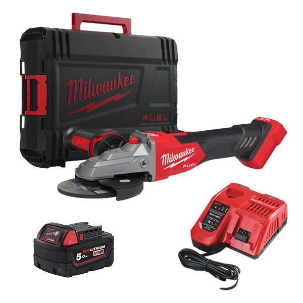 Milwaukee M18 FUEL ™ 125 mm sarokcsiszoló, töltővel, 1×5.0 Ah akkuval | M18 FSAGF125XB-501X (4933478438)